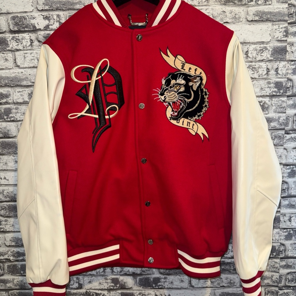 Left Point Men's College Jacket Red Sz M Embroidered Graphic W24-1243